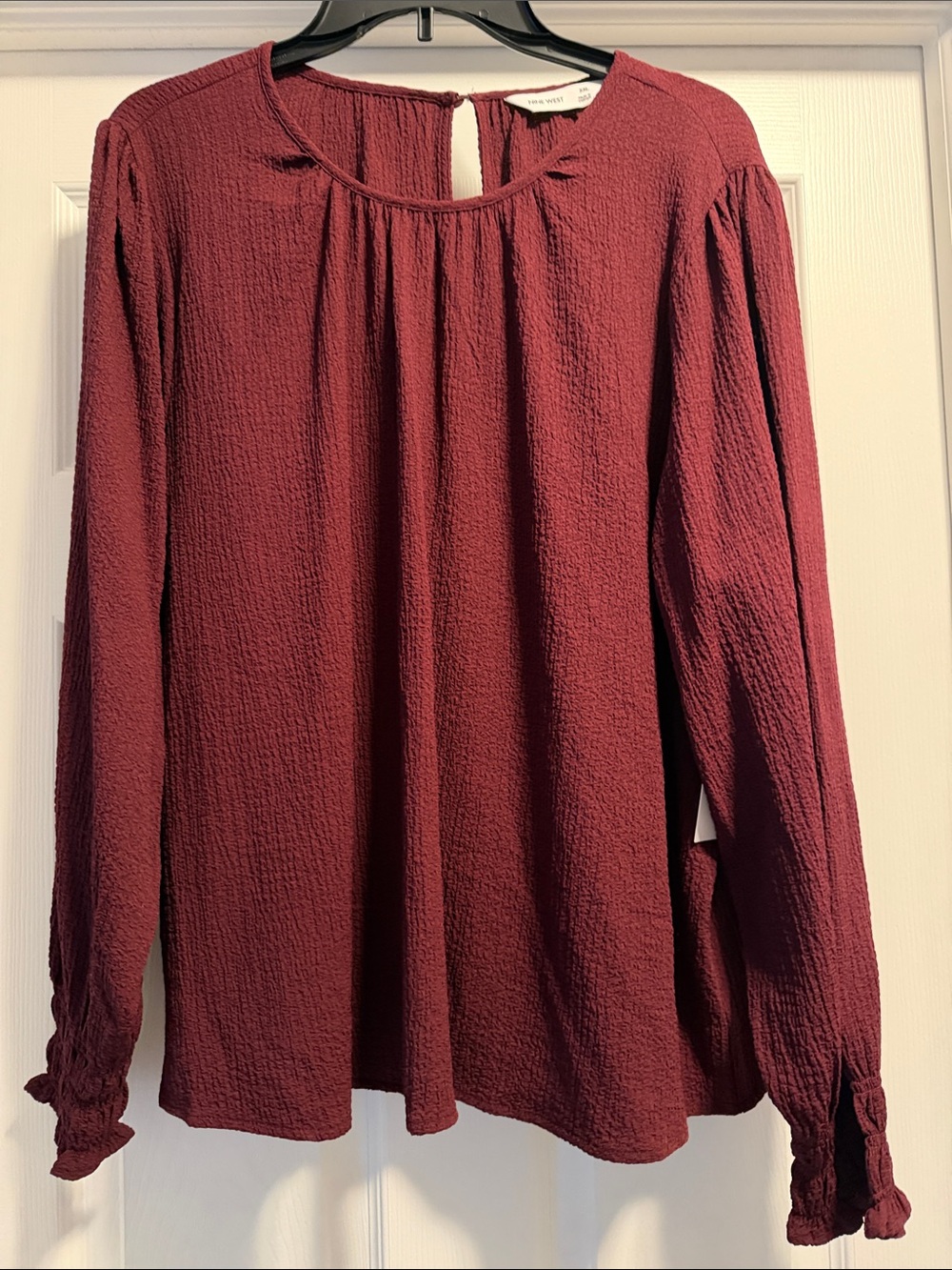 Nine West Burgundy Textured Long-Sleeve Blouse
